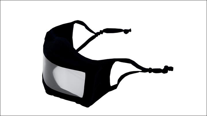 Cloth face mask with clear panel to provide visual access for the Deaf and hard-of-hearing.